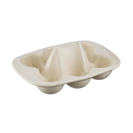 Mason Cash Egg Store in stoneware, holds 6 eggs, features a raised hub for easy cracking, microwave and dishwasher safe.