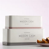 Mason Cash Rectangular Tins Set of 2, durable coated steel, airtight lids, ideal for baked goods storage, stylish kitchen essentials.