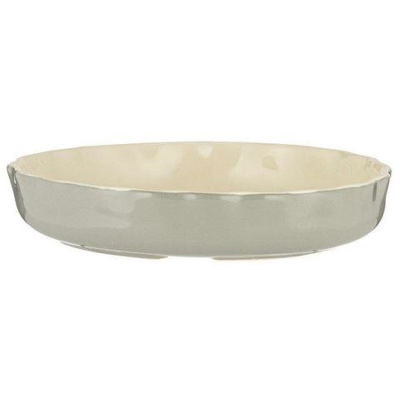 Mason Cash 24cm quiche dish in grey and cream stoneware, designed for even baking and easy pastry release.