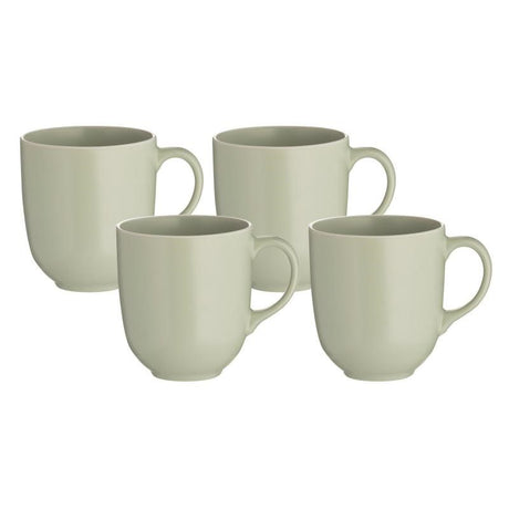 Set of 4 Mason Cash green stoneware mugs (400ml), perfect for hot or cold beverages, microwave and dishwasher safe.