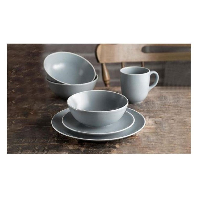 Mason Cash 12 Piece Dinner Set in Grey, featuring durable stoneware plates and bowls for stylish dining.