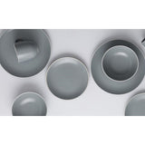 12-piece Mason Cash stoneware dinner set in grey, including plates and bowls, chip-resistant and microwave safe.