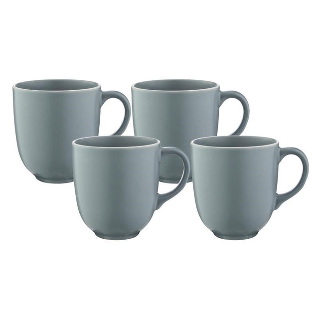 Grey set of 4 Mason Cash stoneware mugs, 400ml each, ideal for stylish dining and versatile beverage enjoyment.