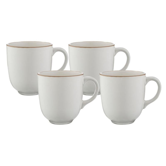 Mason Cash set of 4 cream stoneware mugs, 400ml, perfect for coffee and tea, with handpainted rims for elegant dining.