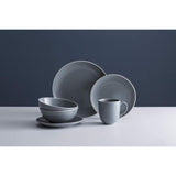 Elegant set of 4 Mason Cash grey mugs with embossed ripple design, perfect for hot beverages and stylish table settings.