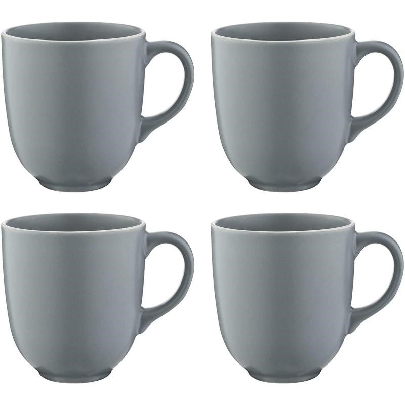 Mason Cash William Mason Grey Set of 4 Mugs featuring embossed ripple design, durable stoneware, and 400ml capacity.