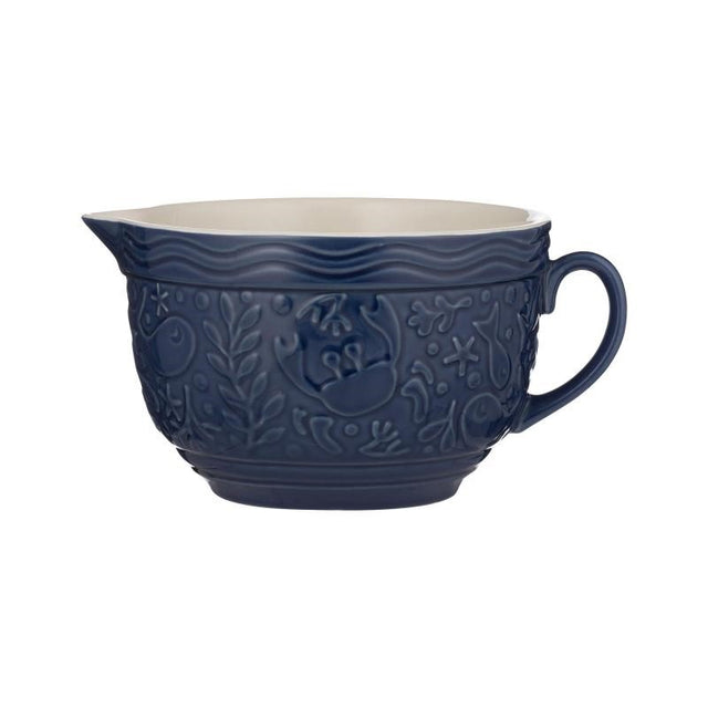 Mason Cash Nautical Batter Bowl, 1.9L, features sea-blue stoneware with ocean creature embossments, perfect for mixing batters.