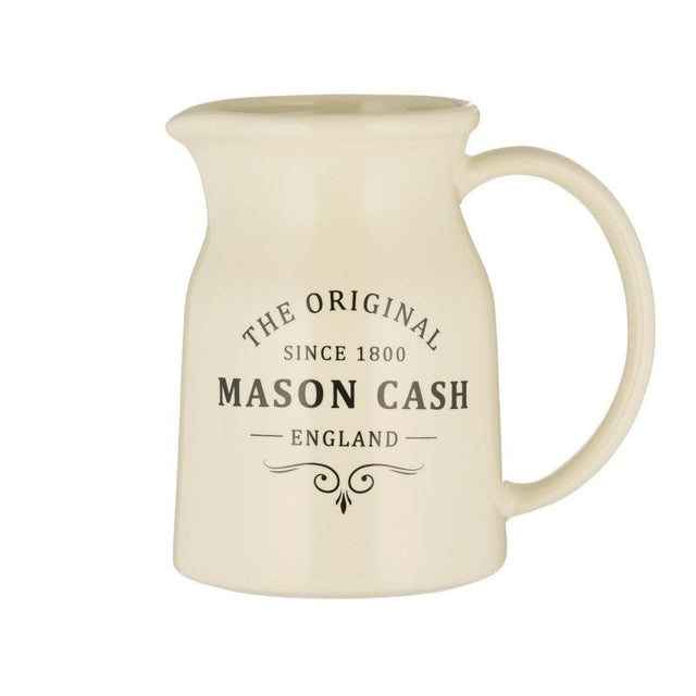 Mason Cash Heritage Jug 1L, a stylish stoneware jug with a pouring lip, ideal for serving drinks and sauces elegantly.