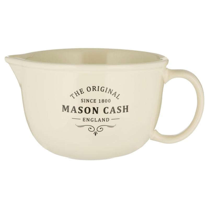 Mason Cash 2L Heritage Batter Bowl in stoneware, featuring a pouring lip and classic design for effortless baking.