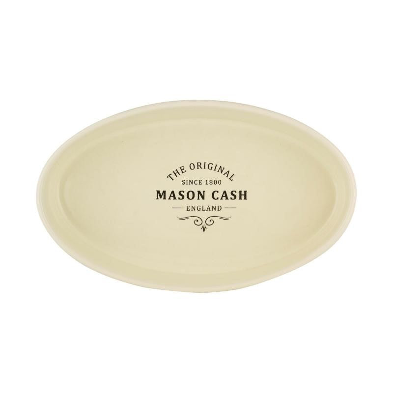 Mason Cash Heritage Oval Dish, 1.5L stoneware, elegant cream finish, perfect for cooking and serving meals.