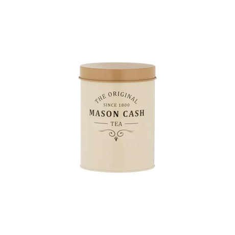 Mason Cash Heritage Tea Canister in coated steel, 1.3L, airtight lid for fresh tea storage, vintage design, perfect for kitchen.