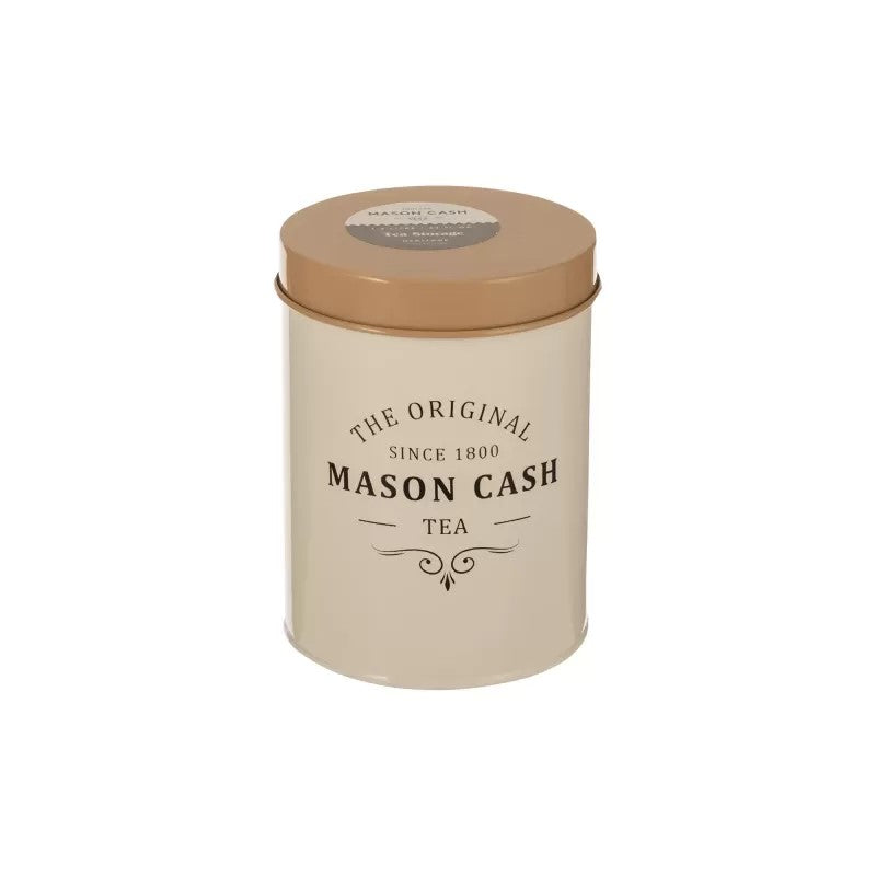 Mason Cash Heritage Tea Canister in coated steel, 1.3L, with airtight lid for fresh tea storage and timeless kitchen style.