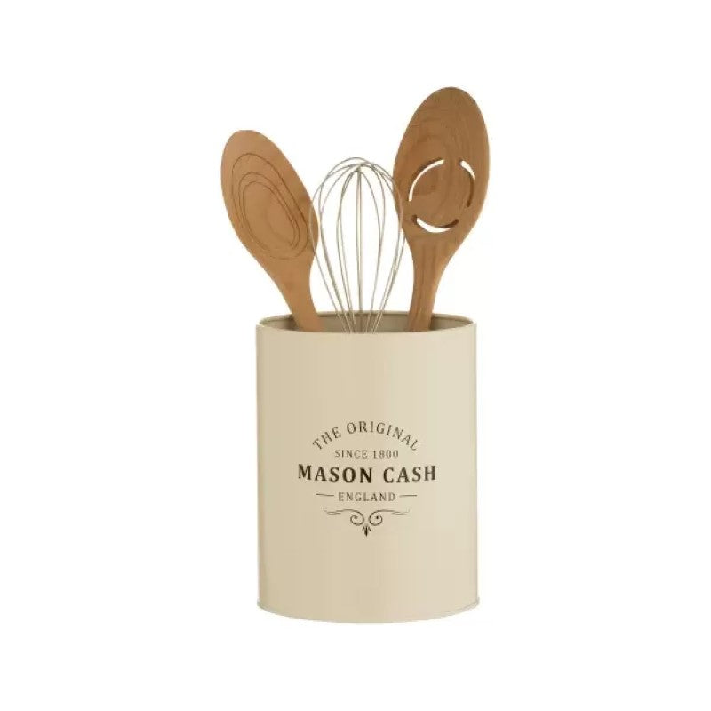 Mason Cash Heritage Utensil Pot in coated steel, 2.3L capacity, combines classic design with functionality for kitchen organization.