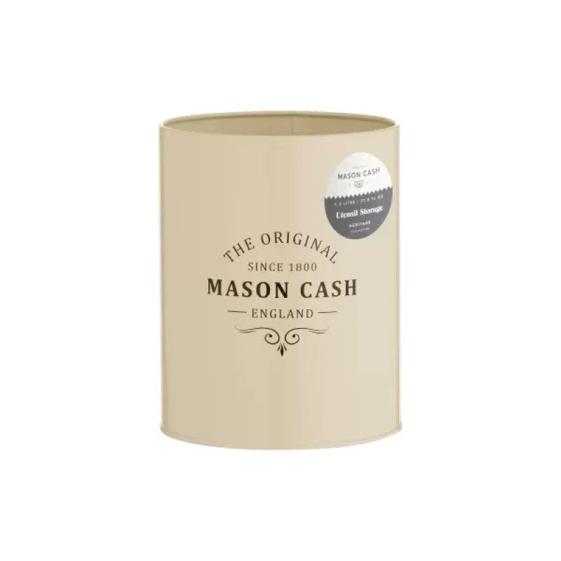 Mason Cash Heritage Utensil Pot in coated steel, 2.3L capacity, stylishly organizes kitchen tools with a classic design.