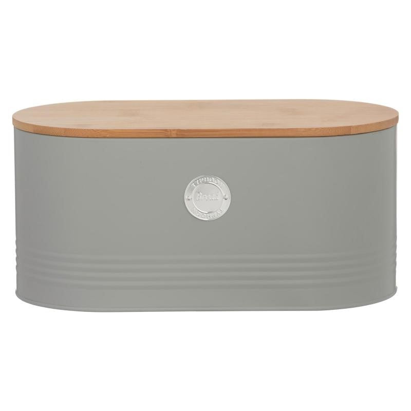 Elegant grey bread bin with bamboo lid, 33x17.5cm, perfect for keeping bread fresh while enhancing kitchen decor.