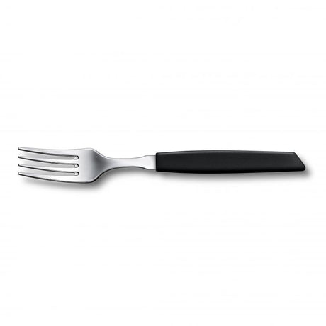 Black Victorinox Swiss Modern Table Fork with stainless steel construction and ergonomic handle, ideal for stylish dining.