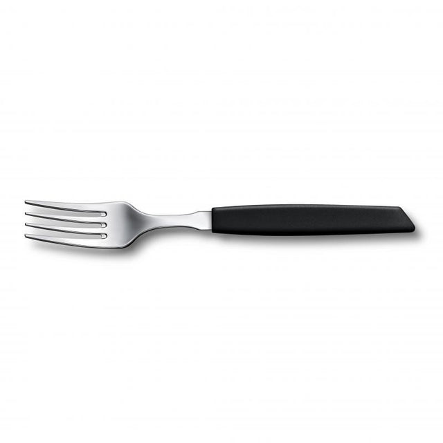 Black Victorinox Swiss Modern Table Fork with stainless steel construction and ergonomic handle, ideal for stylish dining.