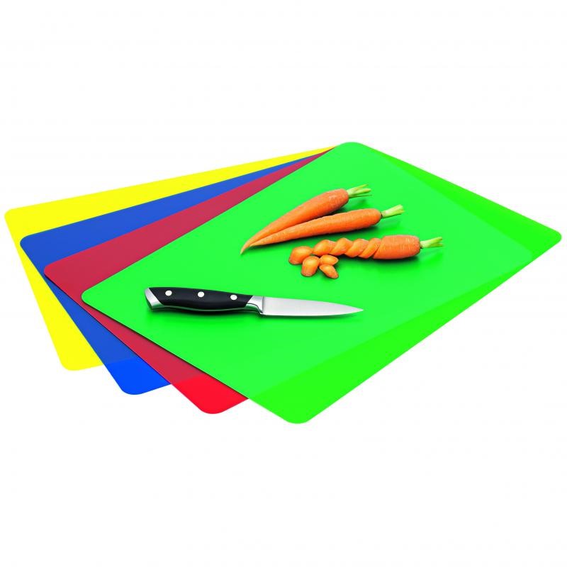 Avanti 4 Piece Flexible Cutting Mats in color-coded design, perfect for safe food prep and easy storage.