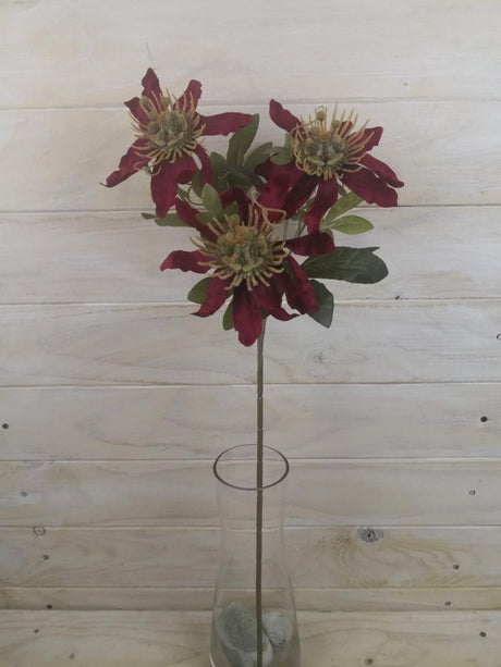 Vibrant red artificial passion fruit flower spray, perfect for enhancing decor and creating stunning floral arrangements.