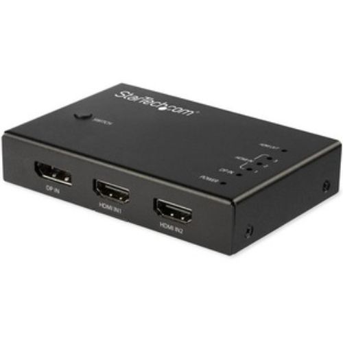 4 Port HDMI Video Switch with 3 HDMI and 1 DisplayPort for seamless 4K 60Hz media connectivity and automatic source switching.