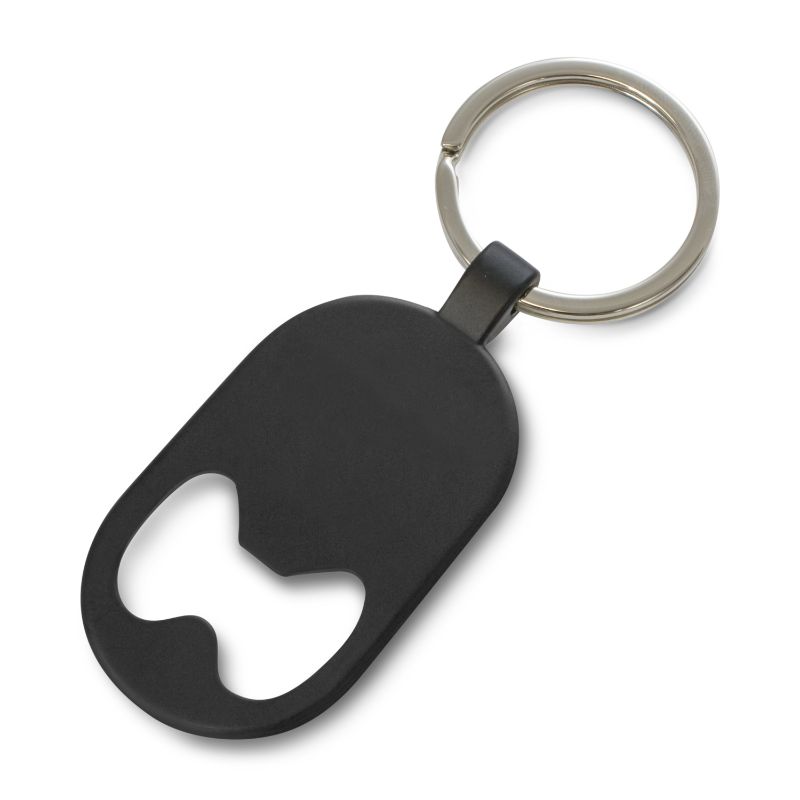 Sleek black 7cm bottle opener key ring with matte finish, perfect for keychains and gifting.
