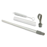 Reusable grey telescopic straws with cases, perfect for eco-friendly drinking on-the-go. Set of 5 with cleaning brush included.