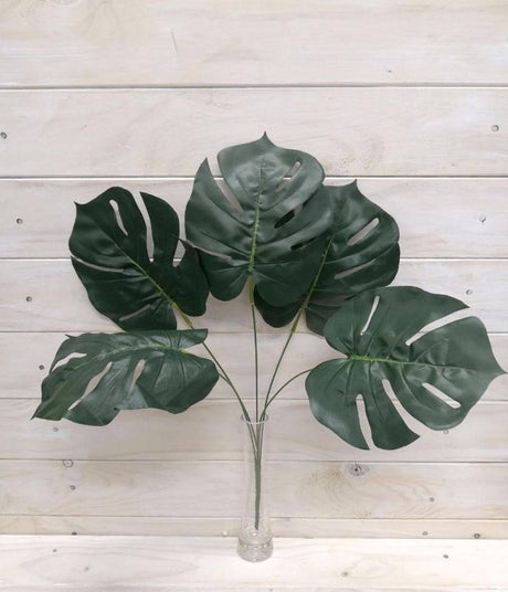 Artificial Monstera leaf plant, 44cm tall with 5 vibrant leaves, perfect for stylish, low-maintenance home decor.