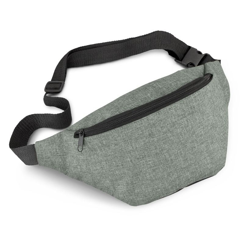 Compact grey belt bag set (5) for secure passport storage, with adjustable strap and zippered pockets for stylish travel.
