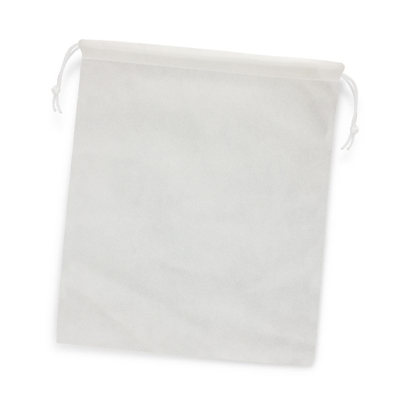Large white drawstring gift bags (37.5cm) set of 10, made from durable eco-friendly polypropylene for stylish gifting.