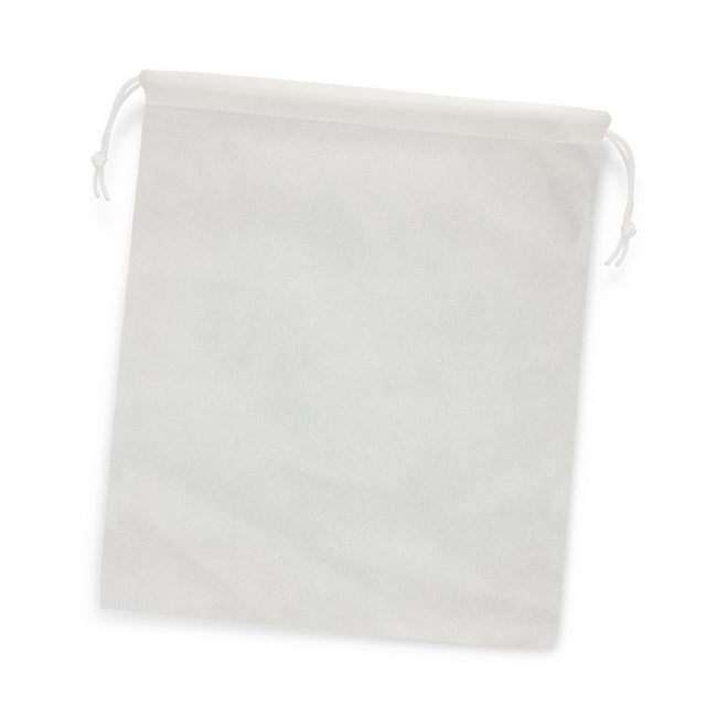 Large white drawstring gift bags (37.5cm) set of 10, made from durable eco-friendly polypropylene for stylish gifting.