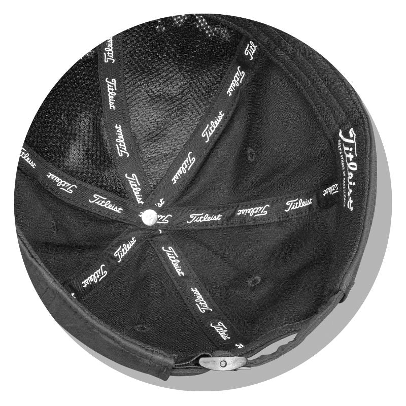 Black Titleist Tour Performance Cap with moisture-wicking, UV protection, and embroidered logo for serious golfers.