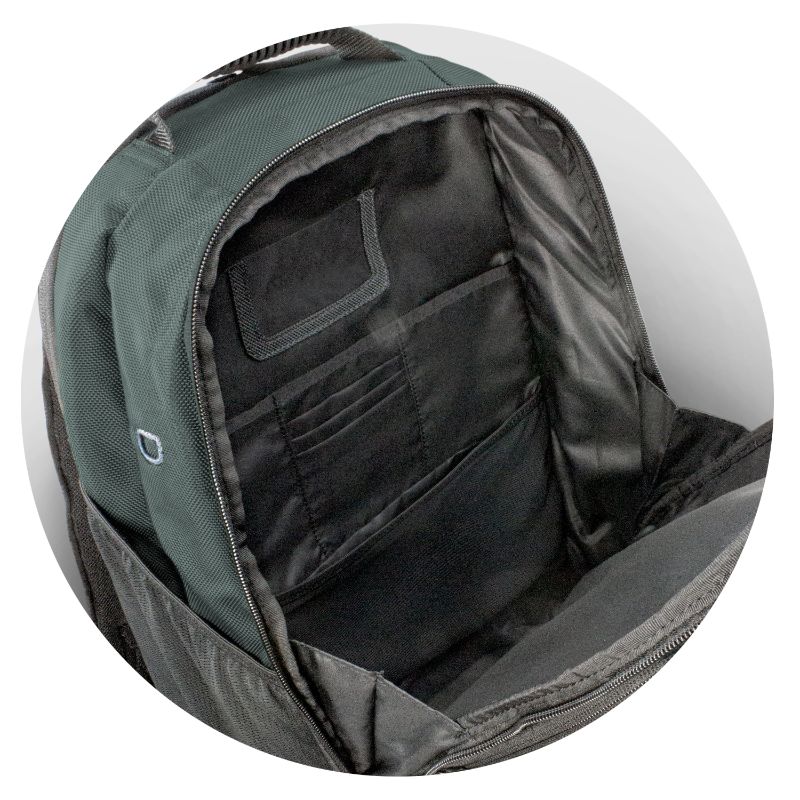 Stylish charcoal Titleist Players Backpack with spacious compartments, adjustable straps, and durable 600D polyester material.