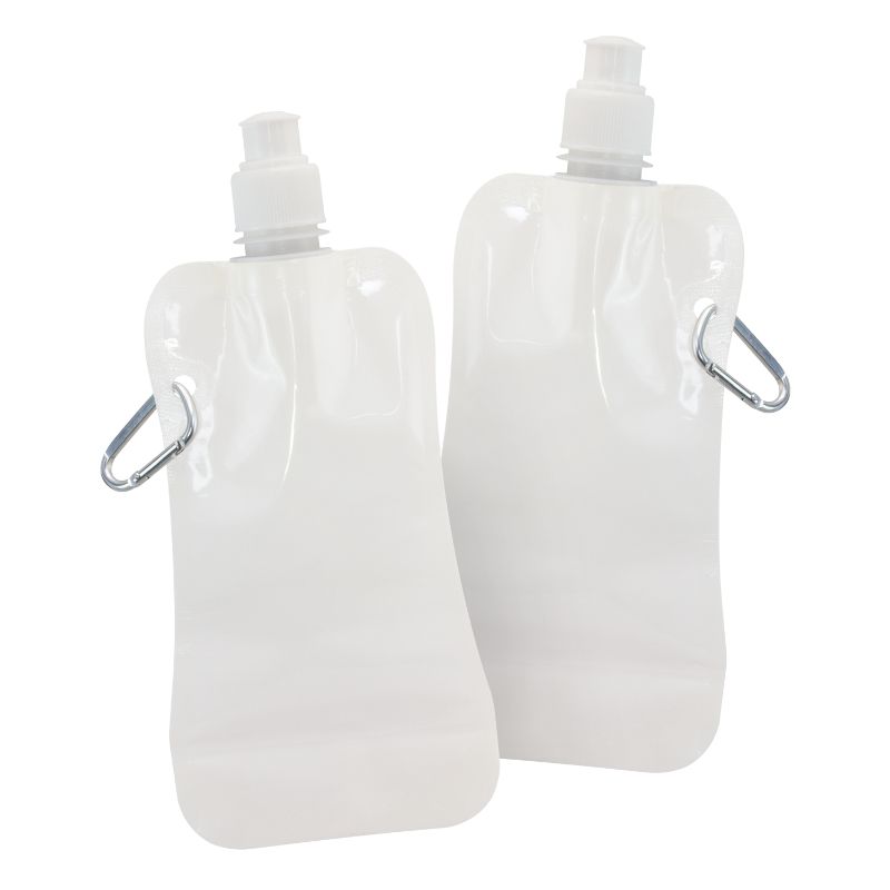 Set of 10 white collapsible 500ml water bottles, lightweight and space-saving for on-the-go hydration.