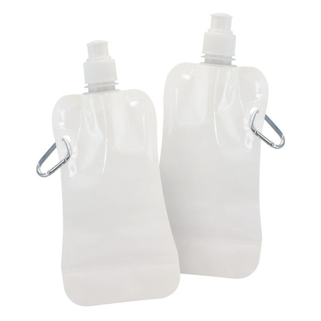Set of 10 white collapsible 500ml water bottles, lightweight and space-saving for on-the-go hydration.