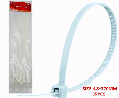 Black nylon cable ties, 370mm long, 420 pieces for secure organization and cable management in various tasks.