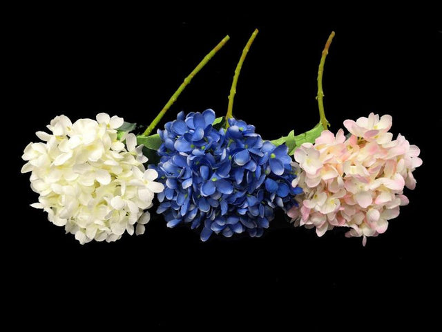 Artificial white hydrangea cut stem, 40cm tall, perfect for elegant floral decor and low-maintenance arrangements.