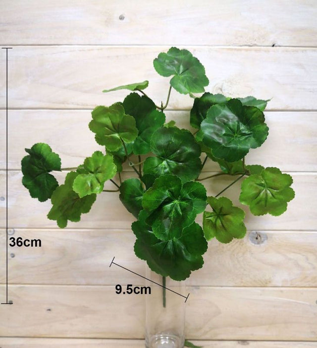 Lifelike green artificial geranium leaf bush, perfect for low-maintenance indoor and outdoor decor.