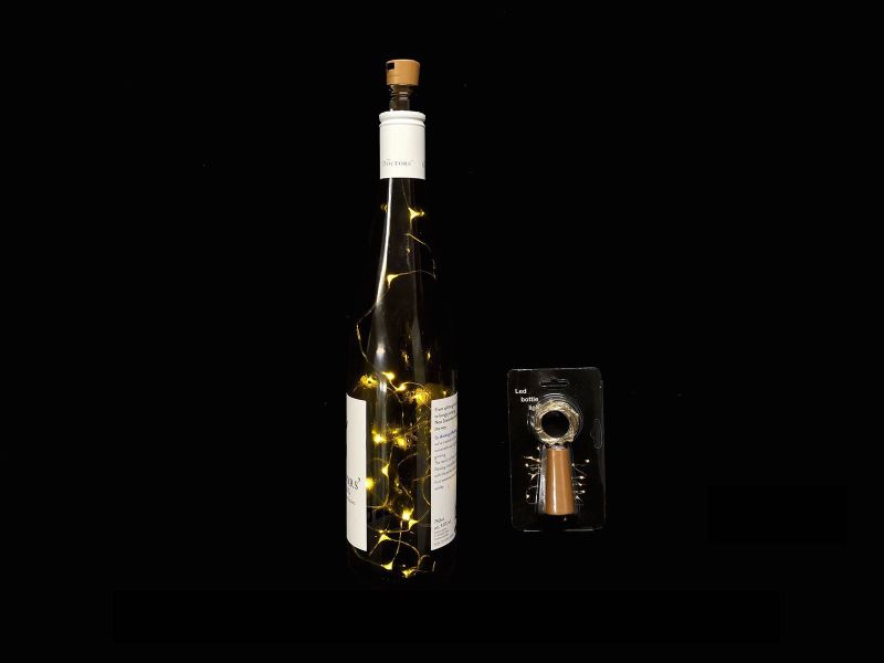 Warm 2m LED fairy lights designed for wine bottles, creating a cozy atmosphere for parties and romantic dinners.