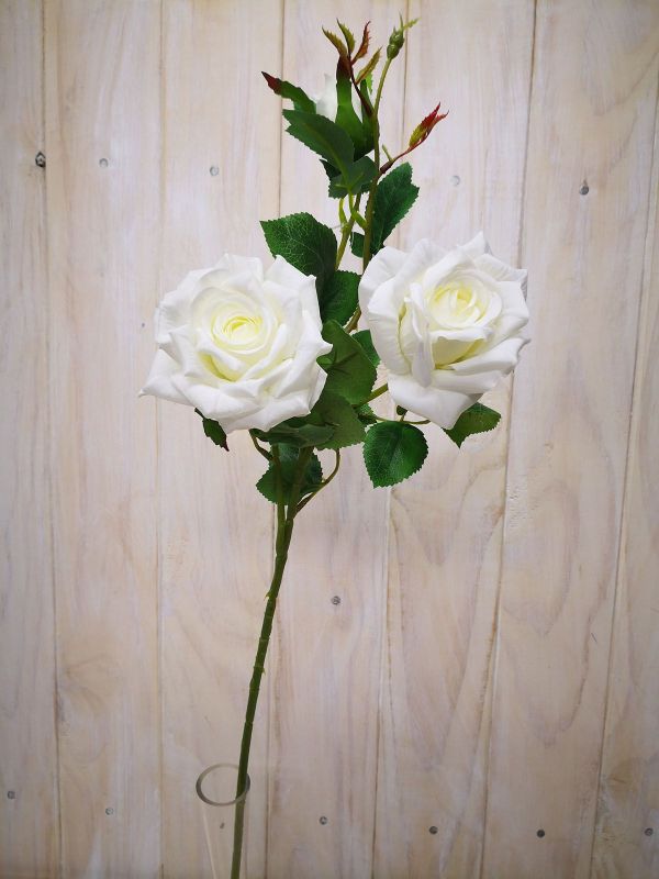 Artificial cream rose bud spray, beautifully crafted for elegant home decor and versatile floral arrangements.