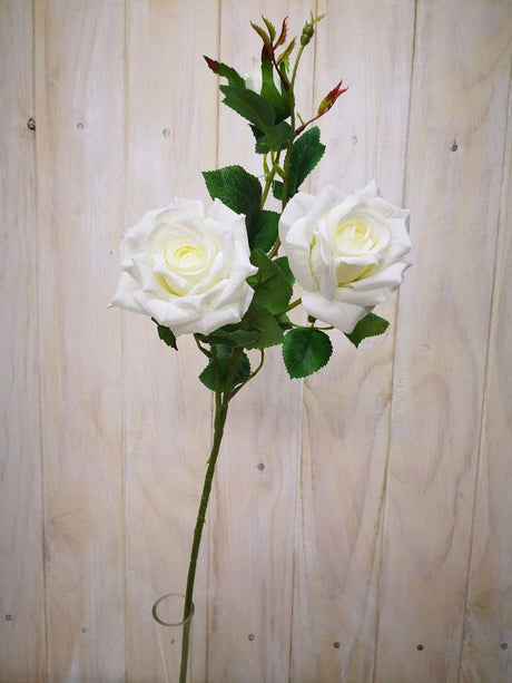 Artificial cream rose bud spray, beautifully crafted for elegant home decor and versatile floral arrangements.