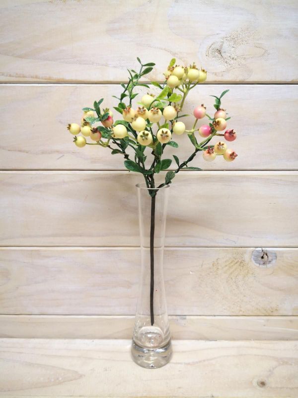 Lifelike pink artificial rose hip berry spray, perfect for elegant home decor and versatile arrangements without maintenance.
