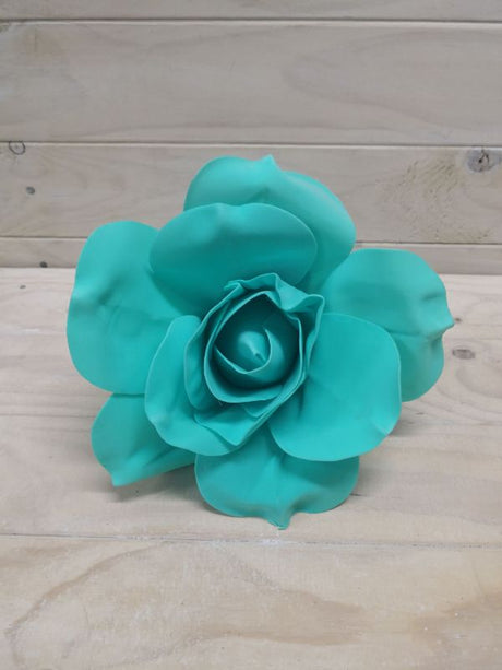 Large teal artificial flower head (20cm) for elegant home decor, weddings, and DIY floral arrangements.