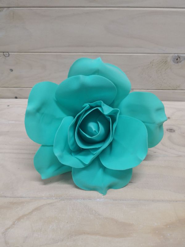 Large teal artificial flower head (20cm) for elegant home decor, weddings, and DIY floral arrangements.