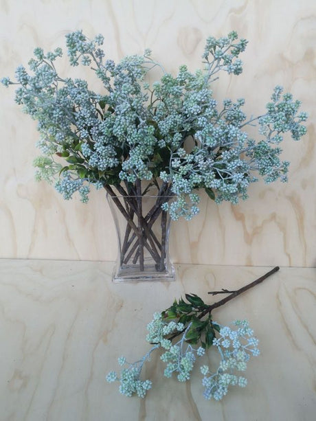 Lifelike grey artificial raspberry spray with realistic textures, perfect for elegant floral arrangements and home decor.
