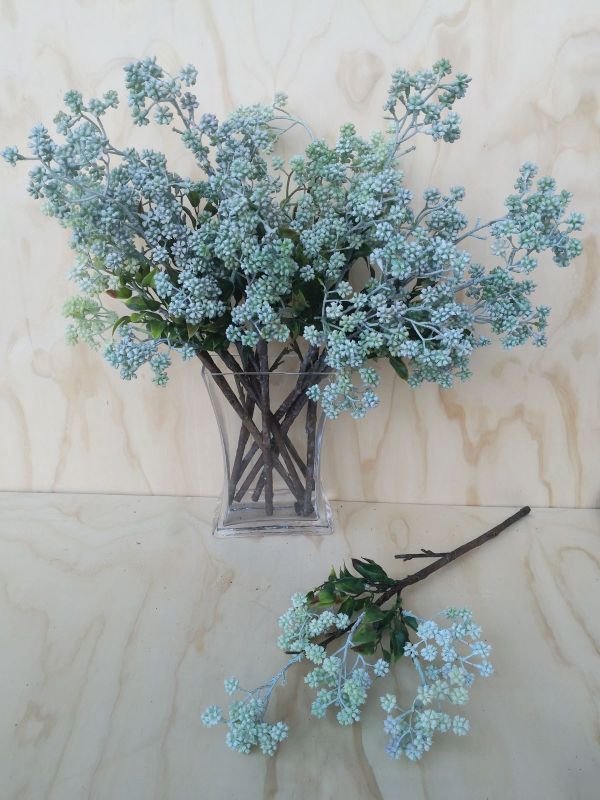 Lifelike grey artificial raspberry spray with realistic textures, perfect for elegant floral arrangements and home decor.