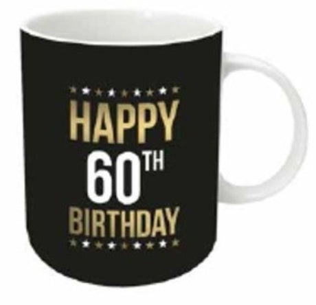 Elegant 12oz ceramic mug with gold foil print, perfect for celebrating a 60th birthday in style.