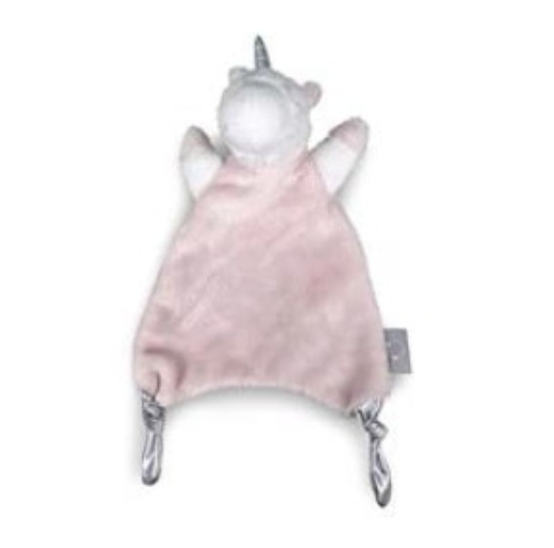 Pink unicorn comforter doudou, 30cm, soft for cuddles, perfect for babies, machine washable, ideal for sleep and play.