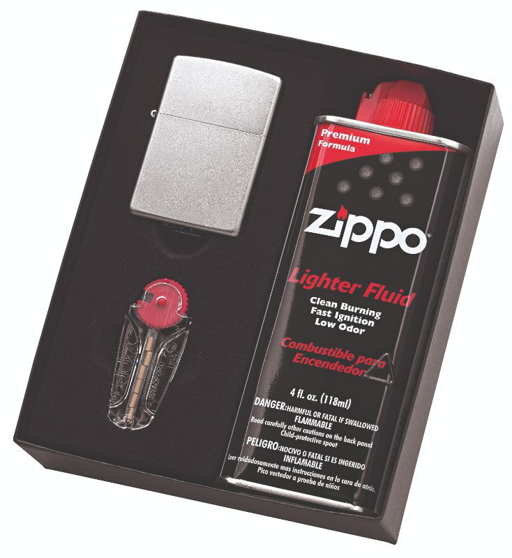 Zippo Lighter - #205 Satin Chrome Lighter With Fluid And Flints