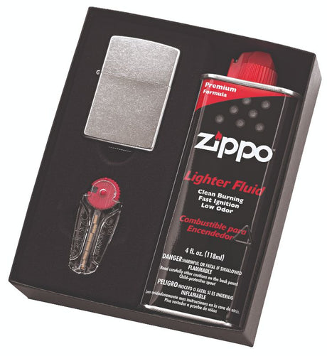 Zippo #207 Street Chrome Lighter, a durable refillable windproof lighter with included fluid and flints, perfect for outdoor use.