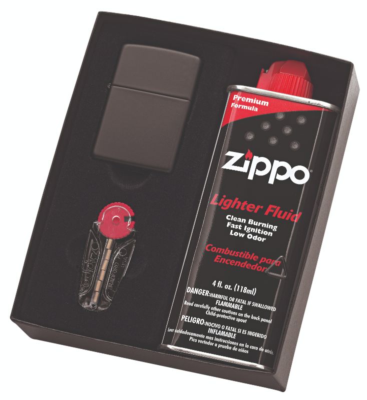 Zippo Lighter - #218 Black Matte Lighter With Fluid And Flints